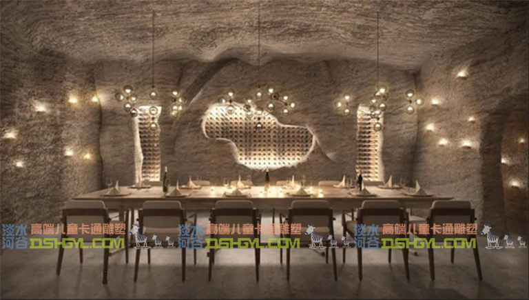 山洞主题餐厅雕塑的出现使现代室内餐厅装饰设计有了新的方向